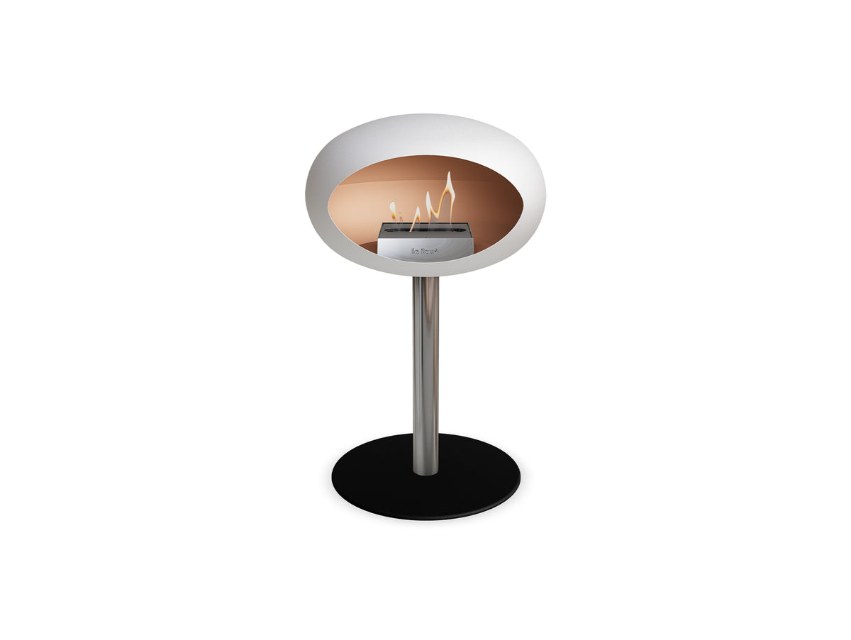 Steel Low Fireplace by Le Feu - White Dome/ Polished Steel Pole 60 mm / Black Plate
