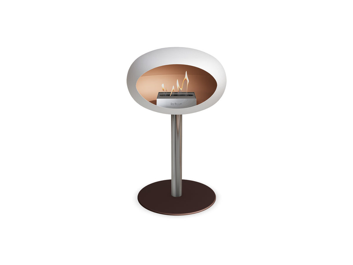 Steel Low Fireplace by Le Feu - White Dome/ Polished Steel Pole 60 mm / Mocca Plate