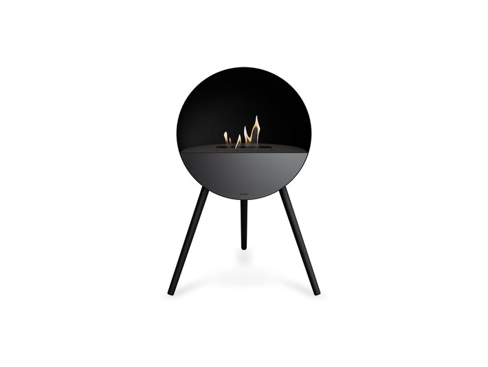 Le Feu Eye Fireplace with Black Body, Black Top, Black Front and Black Oak Base