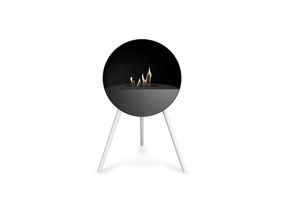 Le Feu Eye Fireplace with Black Body, Black Top, Black Front and White Oak Base