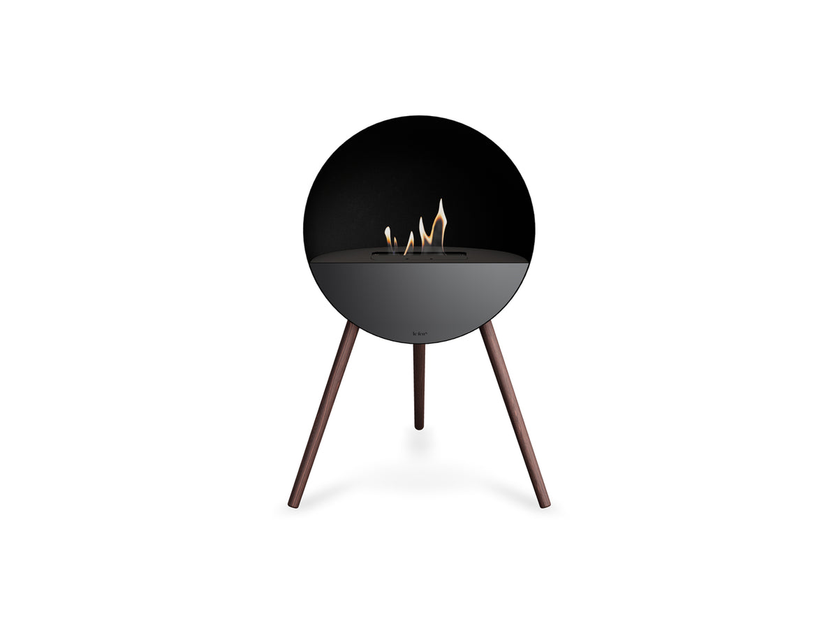 Le Feu Eye Fireplace with Black Body, Black Top, Black Front and Smoked Oak Base