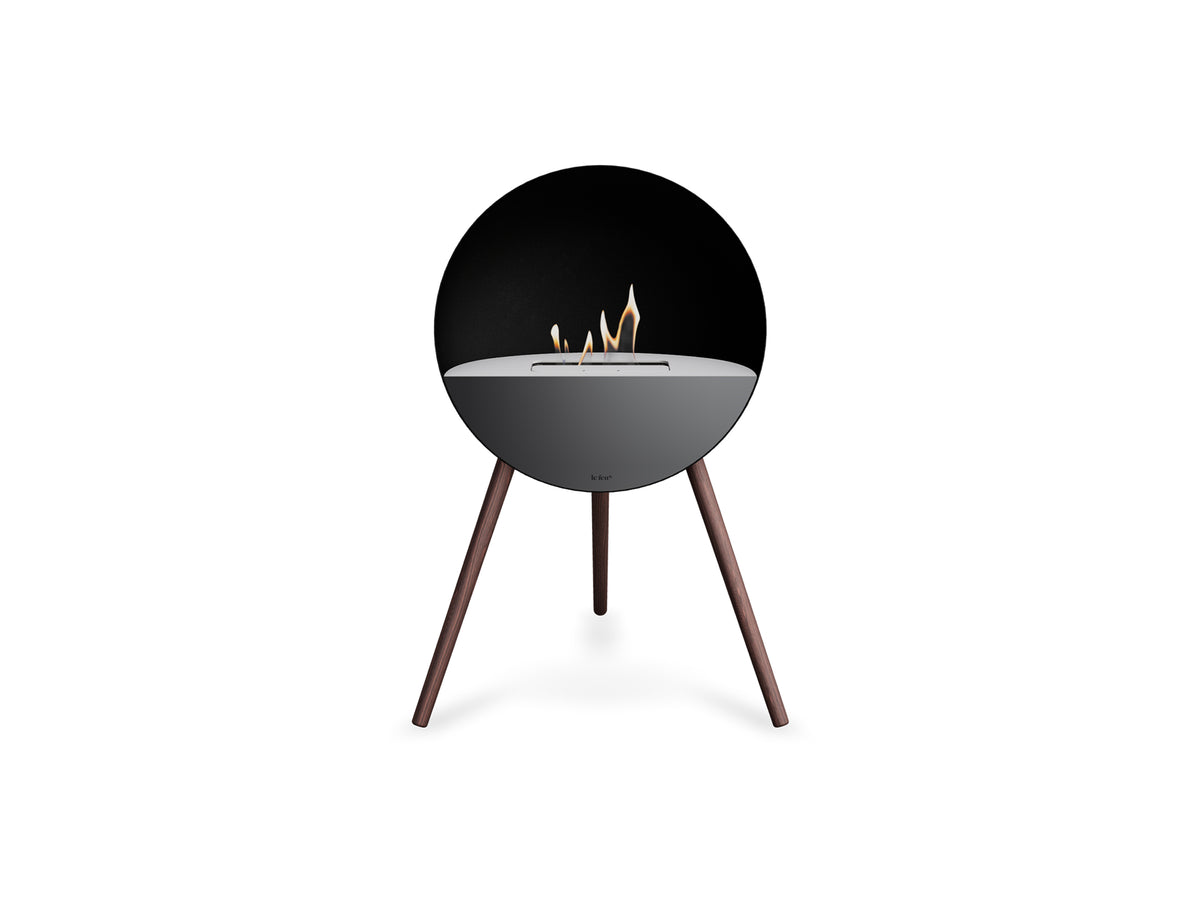 Le Feu Eye Fireplace with Black Body, White Top, Black Front and Smoked Oak Base