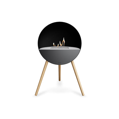 Le Feu Eye Fireplace with Black Body, White Top, Black Front and Soaped Oak Base