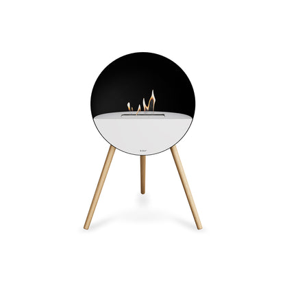 Le Feu Eye Fireplace with Black Body, White Top, White Front and Soaped Oak Base