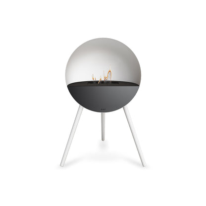 Le Feu Eye Fireplace with White Body, Black Top, Black Front and White Oak Base