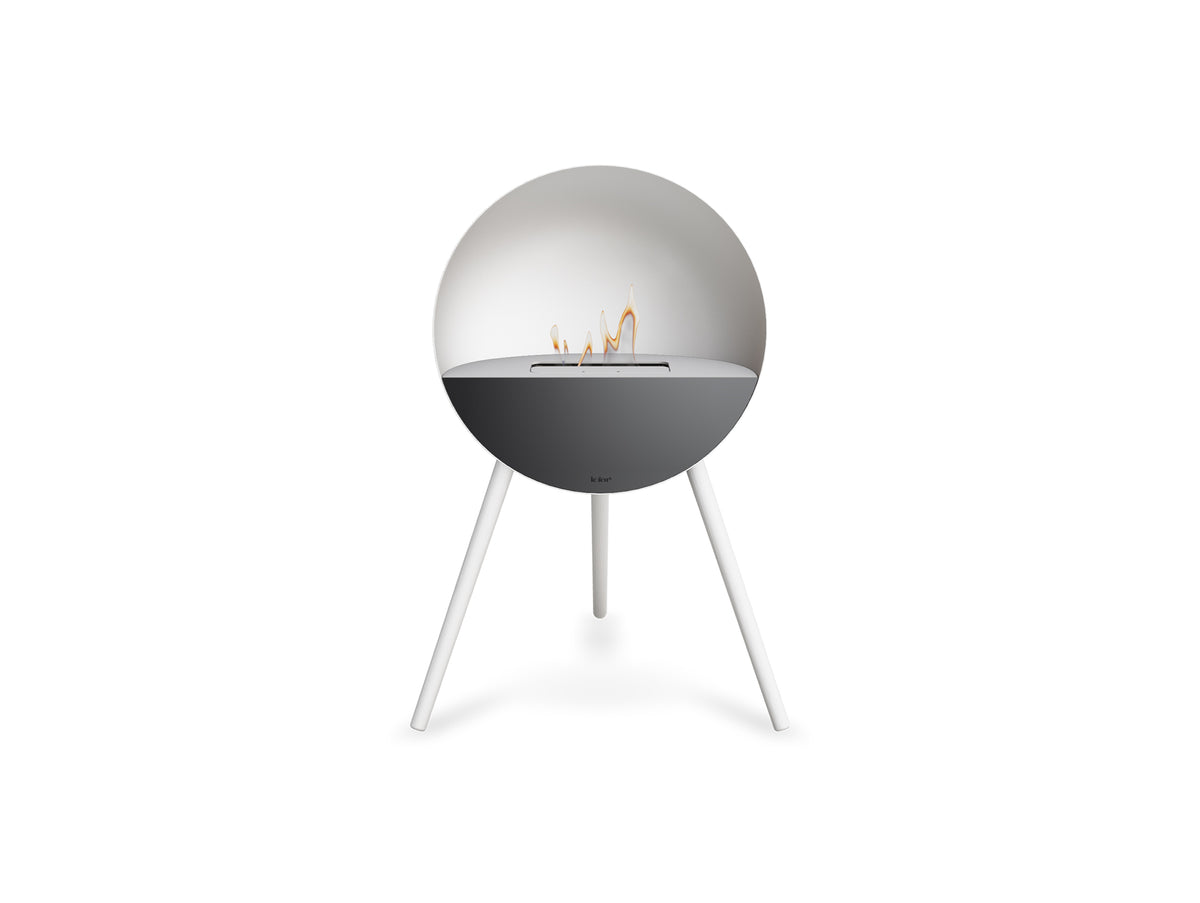 Le Feu Eye Fireplace with White Body, White Top, Black Front and White Oak Base