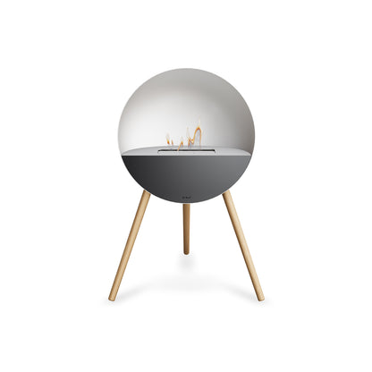 Le Feu Eye Fireplace with White Body, White Top, Black Front and Soaped Oak Base