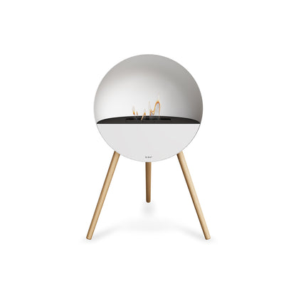 Le Feu Eye Fireplace with White Body, Black Top, White Front and Soaped Oak Base