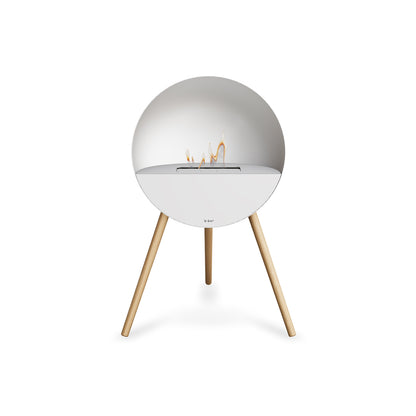 Le Feu Eye Fireplace with White Body, White Top, White Front and Soaped Oak Base