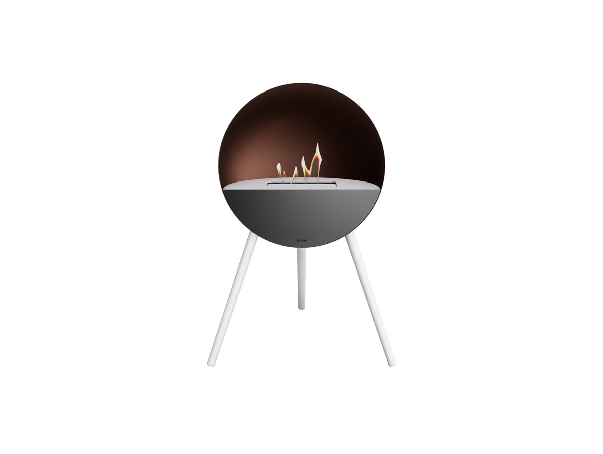 Le Feu Eye Fireplace with Mocca Body, White Top, Black Front and White Oak Base
