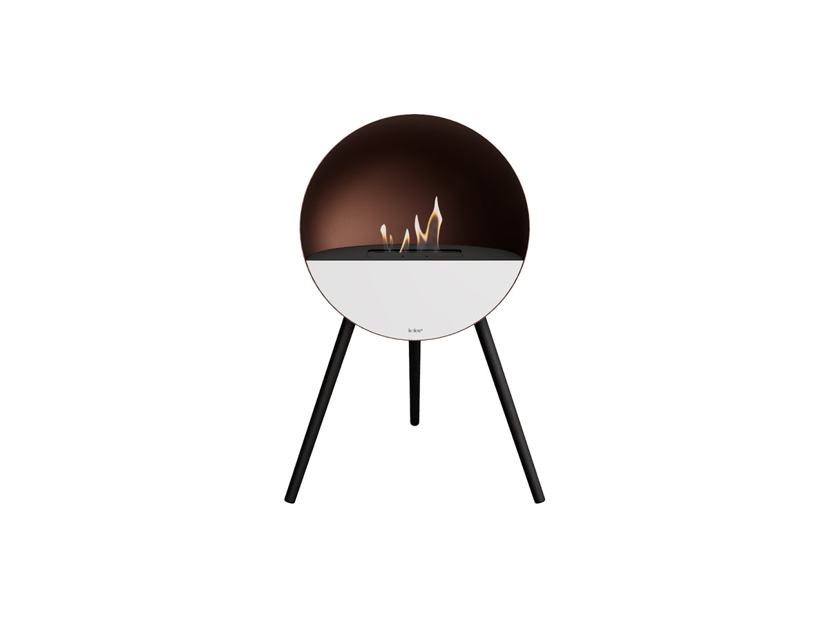 Le Feu Eye Fireplace with Mocca Body, Black Top, White Front and Black Oak Base