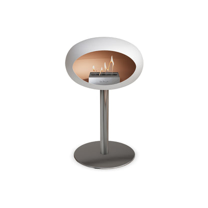 Steel Low Fireplace by Le Feu - White Dome/ Polished Steel Pole 60 mm / Polished Steel  Plate