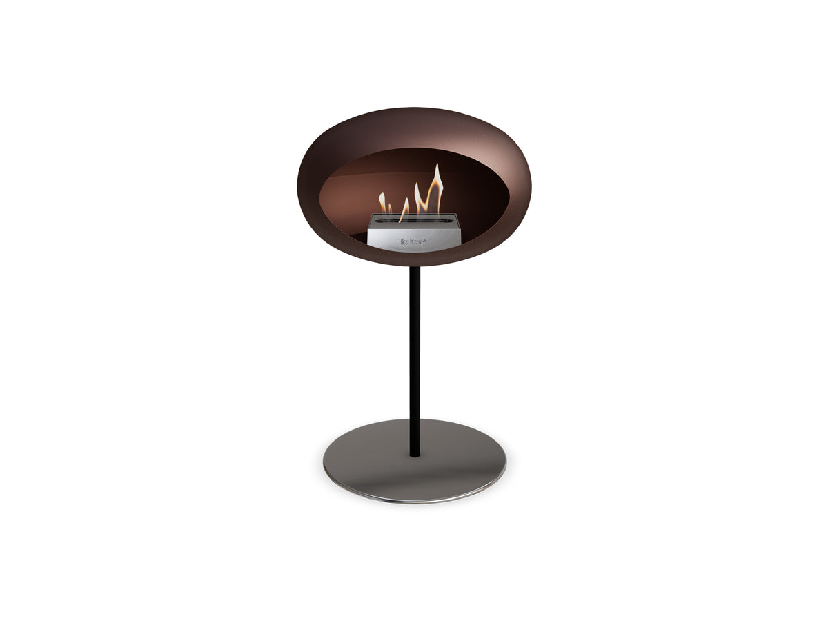 Steel Low Fireplace by Le Feu - Mocca Dome/ Black Pole 25 mm / Polished Steel Plate