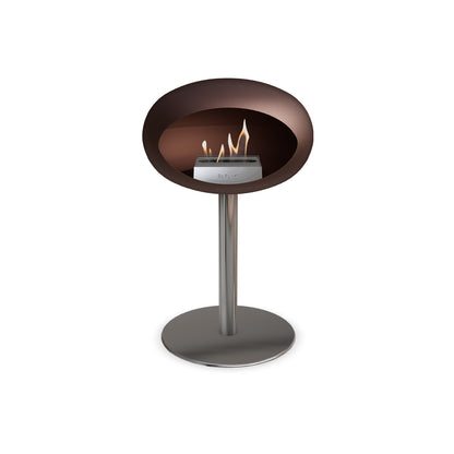 Steel Low Fireplace by Le Feu - Mocca Dome/ Polished Steel Pole 60 mm / Polished Steel Plate