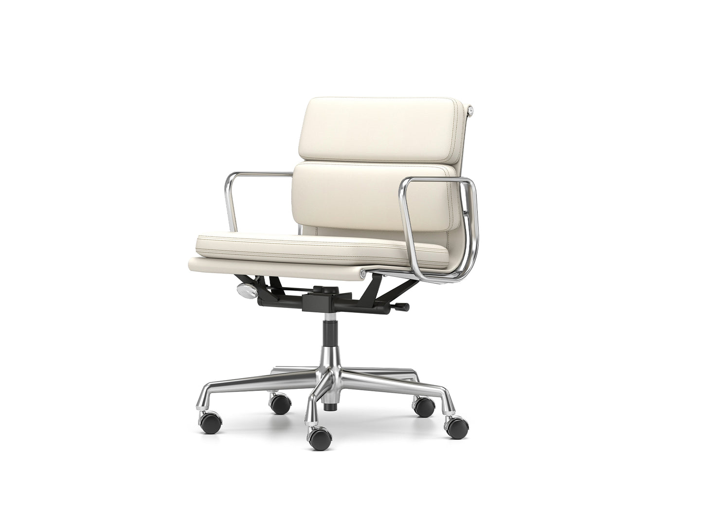 Soft Pad Work Chair EA 217 by Vitra - Chromed Aluminium / Snow Premium F Leather
