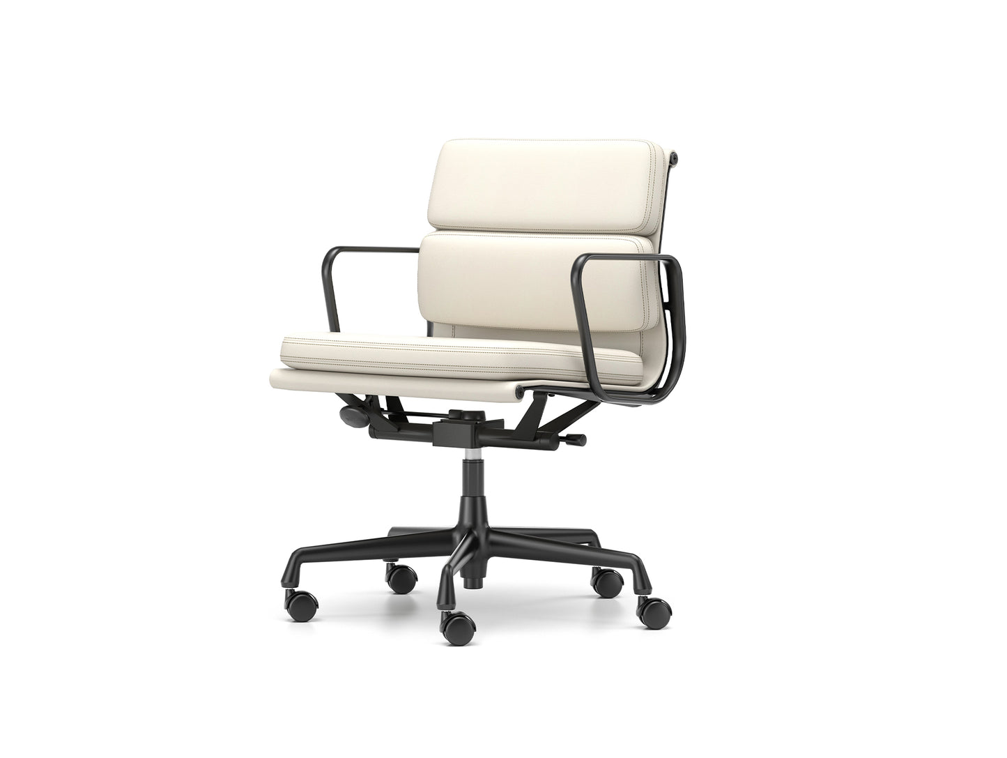 Soft Pad Work Chair EA 217 by Vitra - Black Aluminium / Snow Premium F Leather