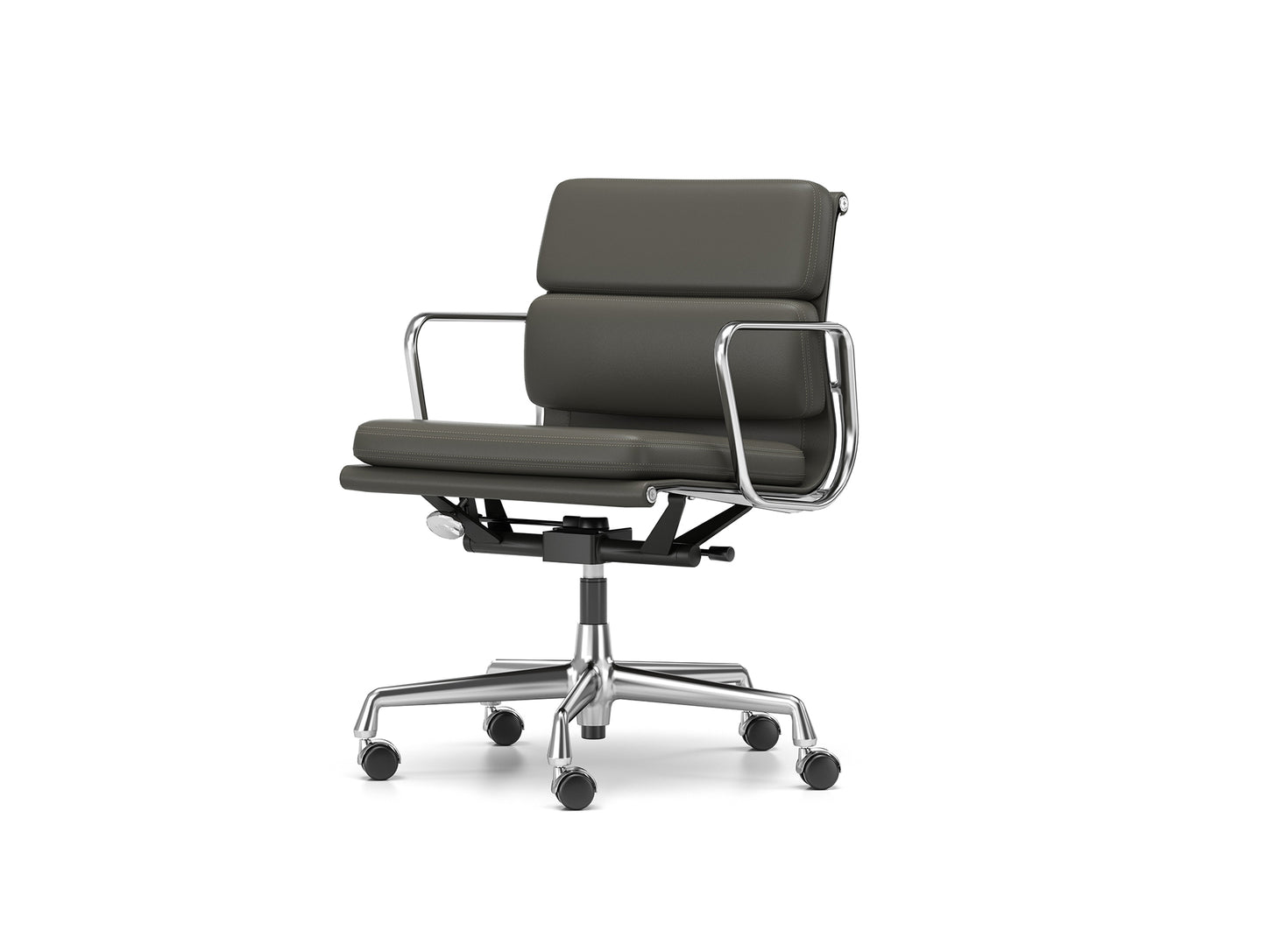 Soft Pad Work Chair EA 217 by Vitra - Chromed Aluminium / Umbra Grey Premium F Leather