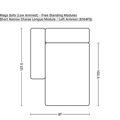 Mags Sofa (Low Armrest) - Free Standing Modules by HAY / Short Narrow Chaise Longue Module / Left Armrest (8164FS)