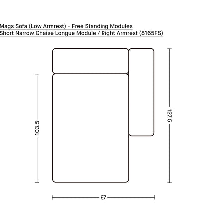 Mags Sofa (Low Armrest) - Free Standing Modules by HAY / Short Narrow Chaise Longue Module / Right Armrest (8165FS)