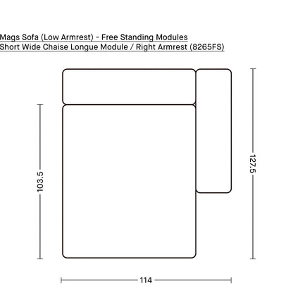 Mags Sofa (Low Armrest) - Free Standing Modules by HAY / Short Wide Chaise Longue Module / Right Armrest (8265FS)