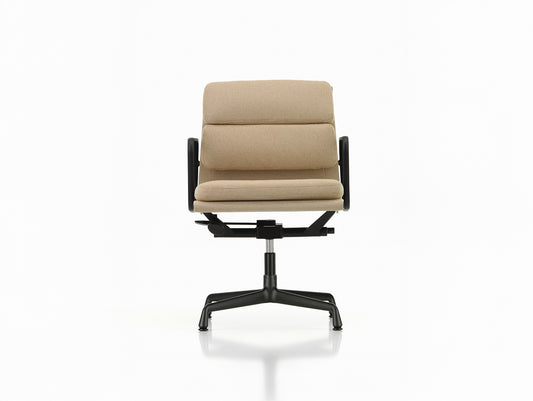 Soft Pad Office Chair EA 231 by Vitra - Deep Black Powder-Coated Aluminium / Laser RE Papyrus / Cream (F40)