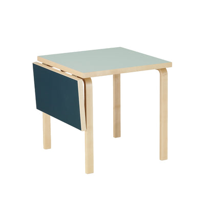 Aalto Table Foldable by Artek - Top: Vapour Linoleum / Drop Leaf: Smokey Blue Linoleum