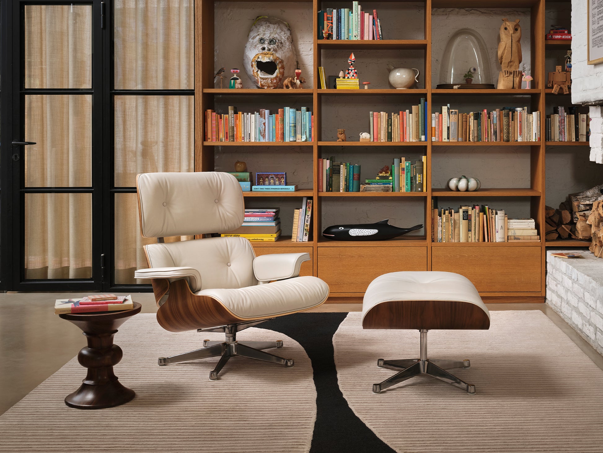 Eames Lounge Chair by Vitra - White Pigmented Walnut / Premium Leather F73 Clay