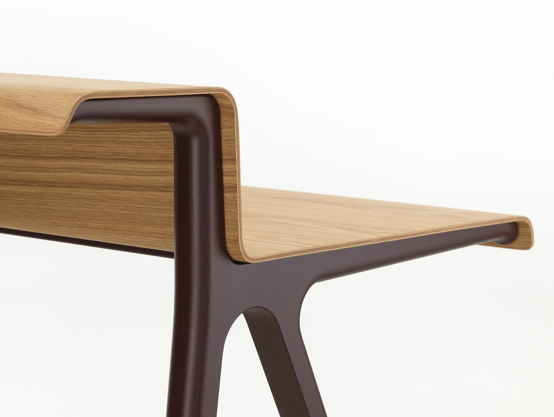 Courier Desk by Vitra - Light Oak Veneer Tabletop / Dark Bordeaux Aluminium Base