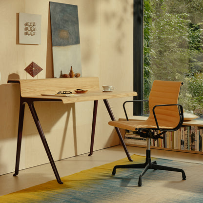 Courier Desk by Vitra - Light Oak Veneer Tabletop / Dark Bordeaux Aluminium Base