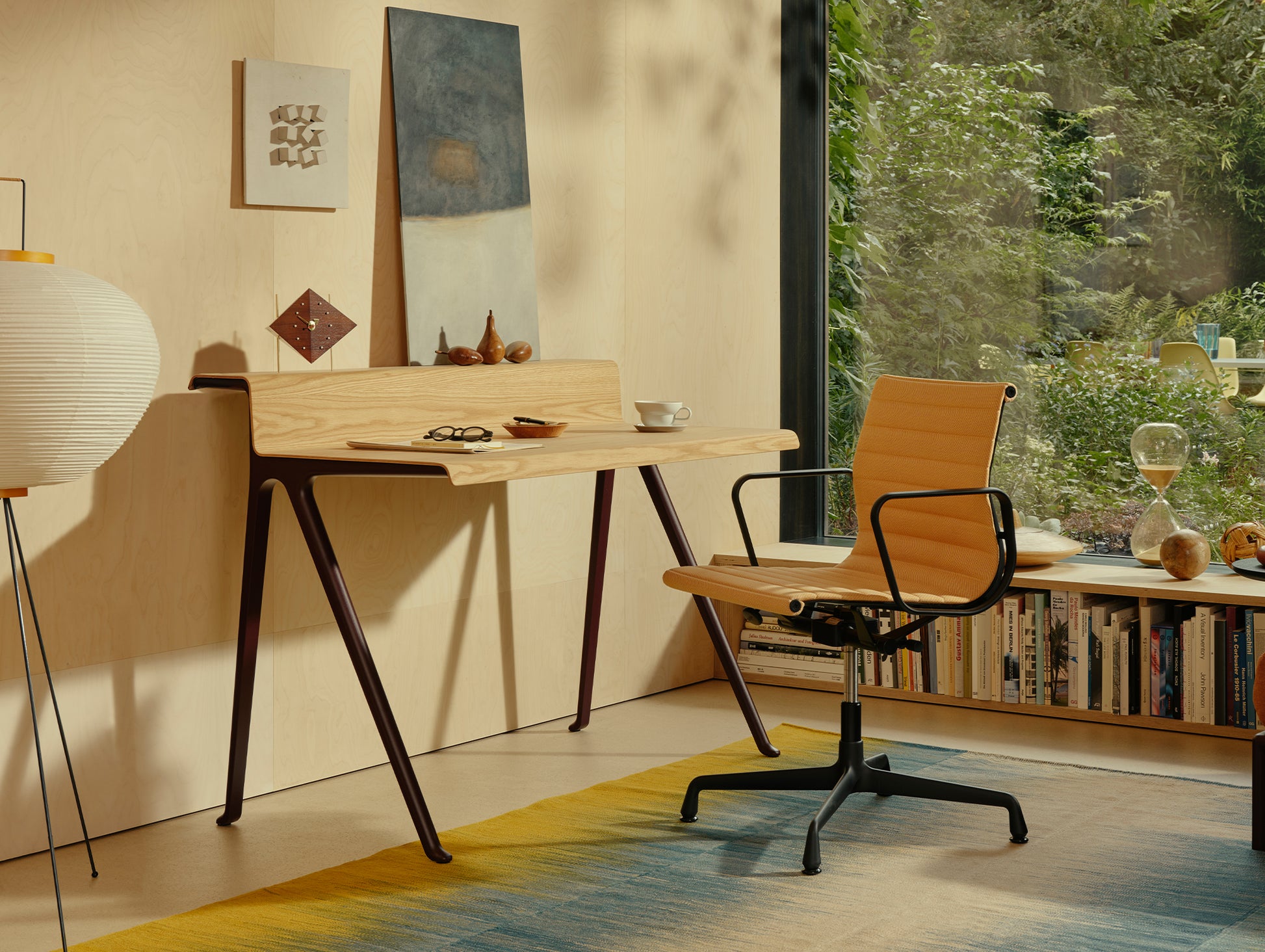 Courier Desk by Vitra - Light Oak Veneer Tabletop / Dark Bordeaux Aluminium Base