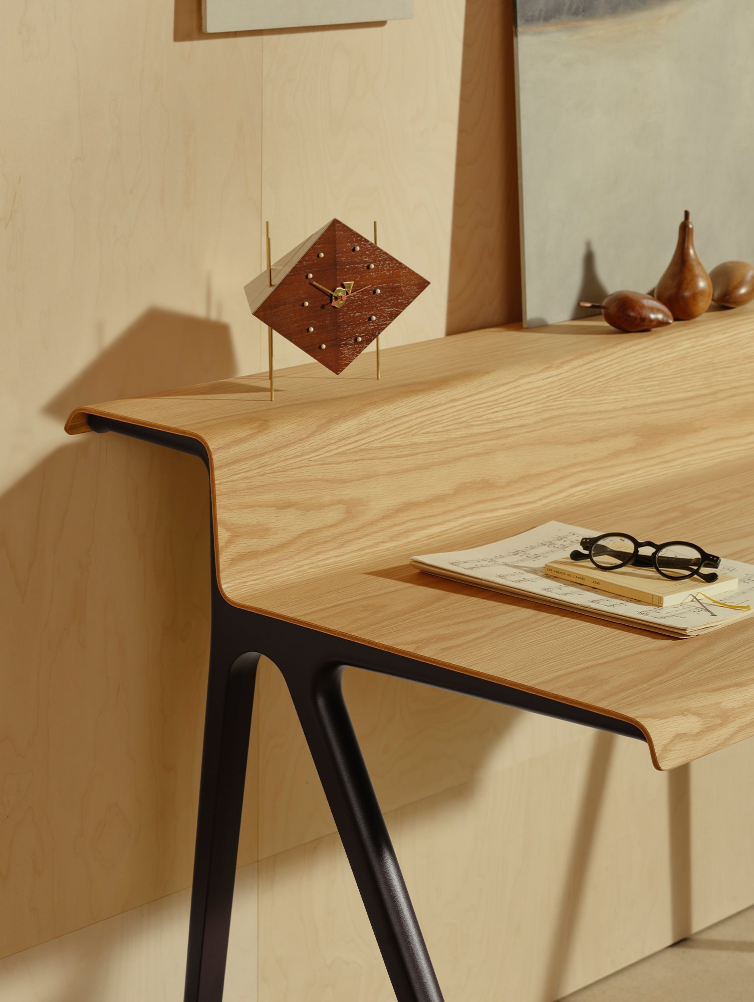 Courier Desk by Vitra - Light Oak Veneer Tabletop / Dark Bordeaux Aluminium Base