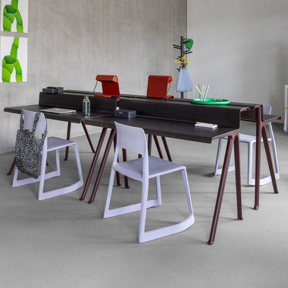 Courier Desk by Vitra - Dark Oak Veneer / Dark Bordeaux Aluminium Base
