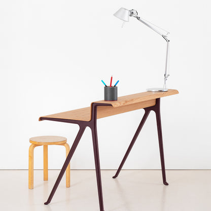 Courier Desk by Vitra - Light Oak Veneer Tabletop / Dark Bordeaux Aluminium Base