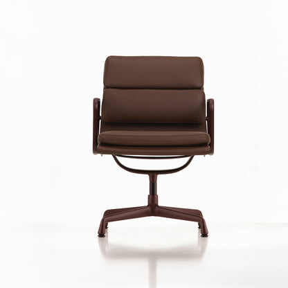 Soft Pad Conference Chair EA 208 by Vitra - Dark Bordeaux Powder-Coated Aluminium / Seat: Marron Premium F Leather / Back: Plano Brown (L50)