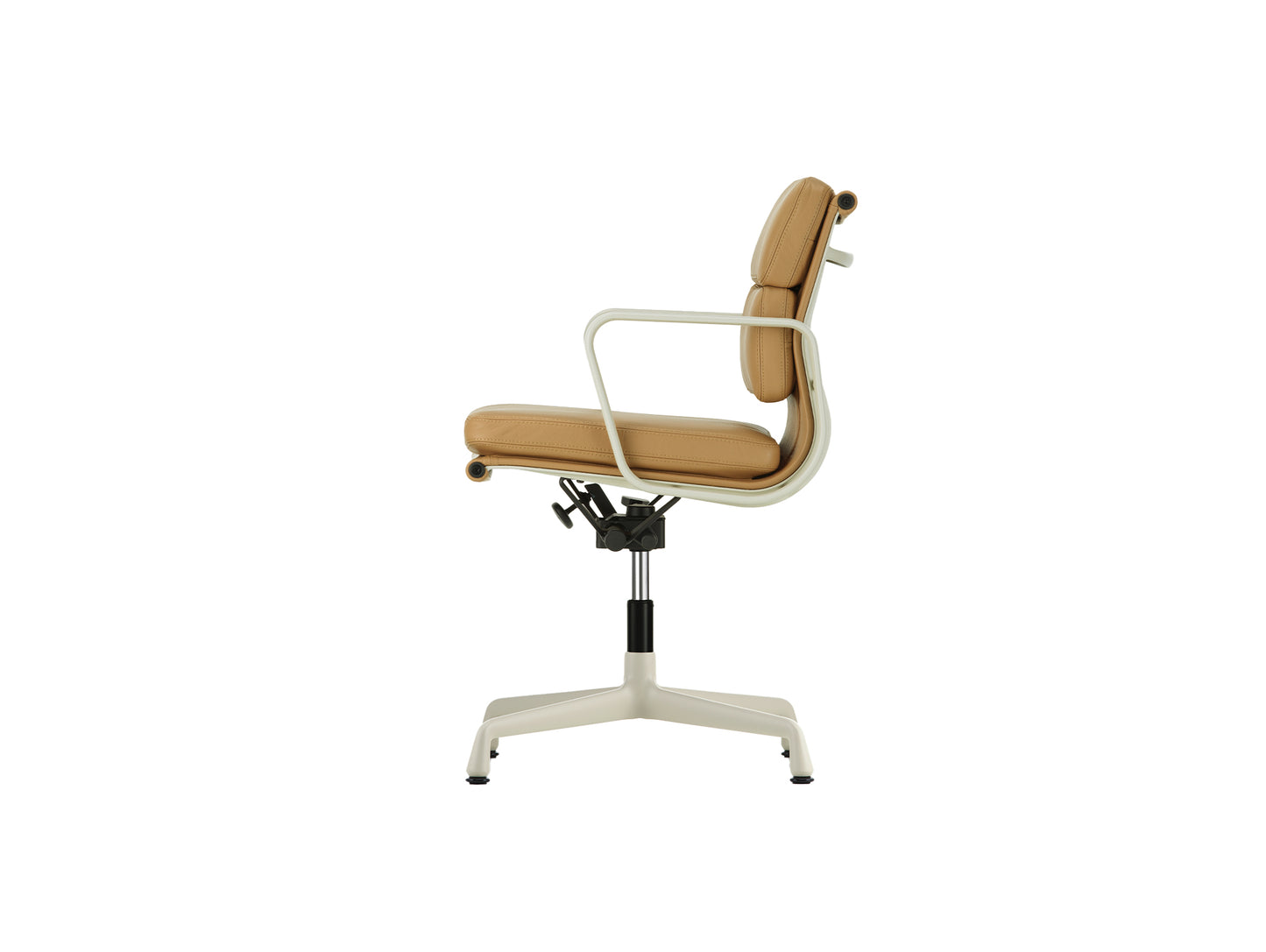 Soft Pad Office Chair EA 231 by Vitra - Chalk Powder-Coated Aluminium / Seat: Ochre Premium F Leather / Back: Plano Coffee (L50)