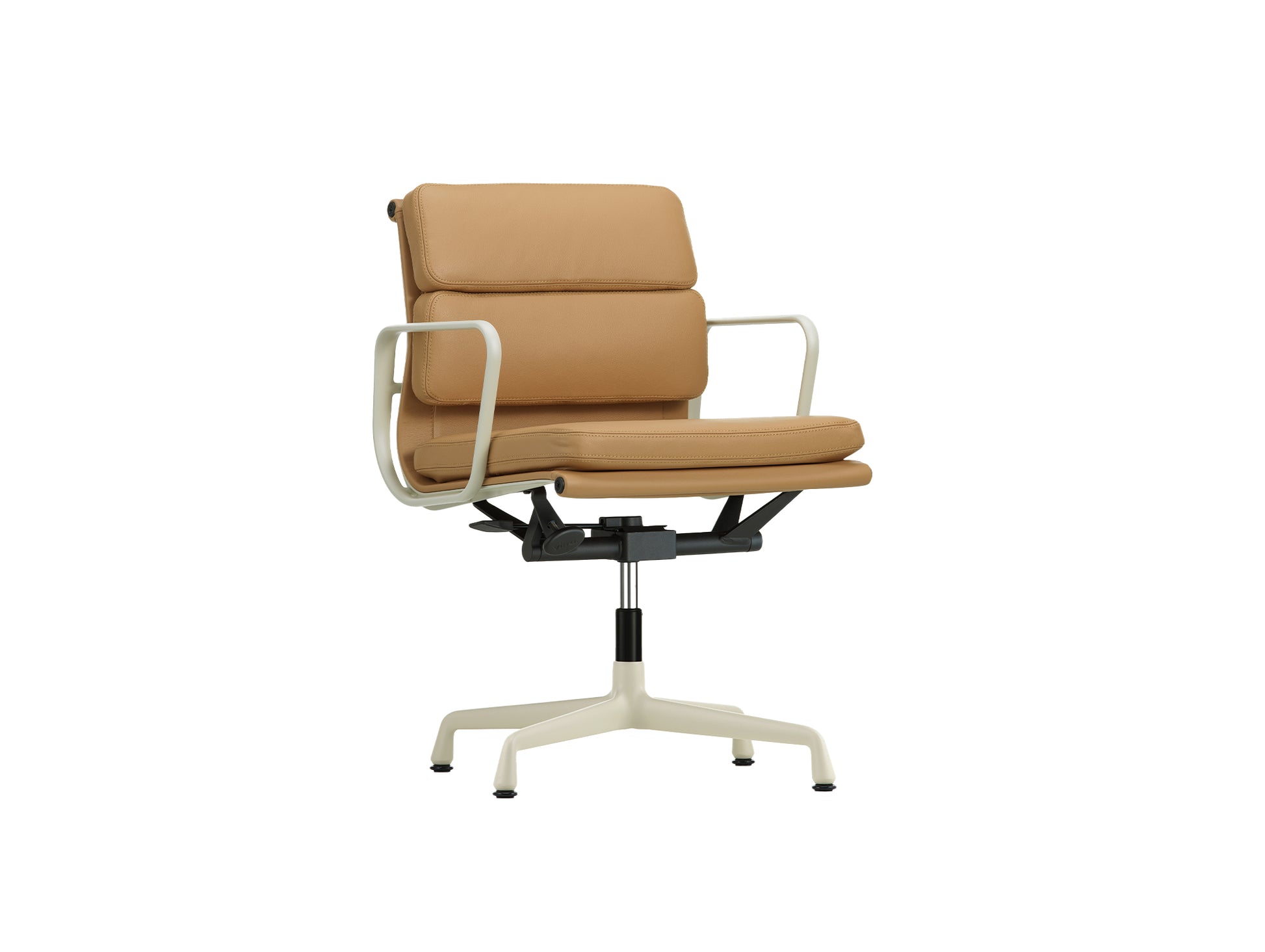 Soft Pad Office Chair EA 231 by Vitra - Chalk Powder-Coated Aluminium / Seat: Ochre Premium F Leather / Back: Plano Coffee (L50)