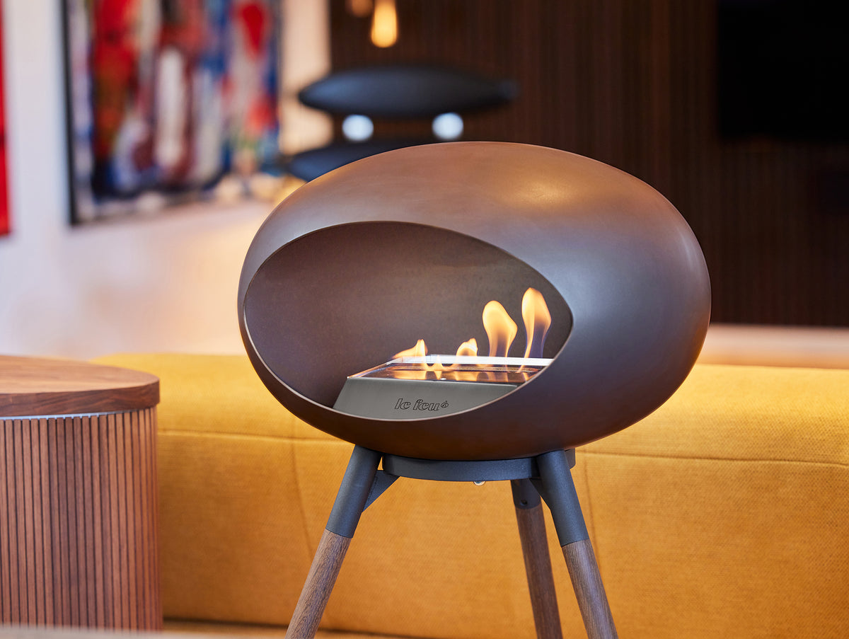 Ground High Fireplace by Le Feu - Mocca Dome / Black Bowl / Smoked Oak Base