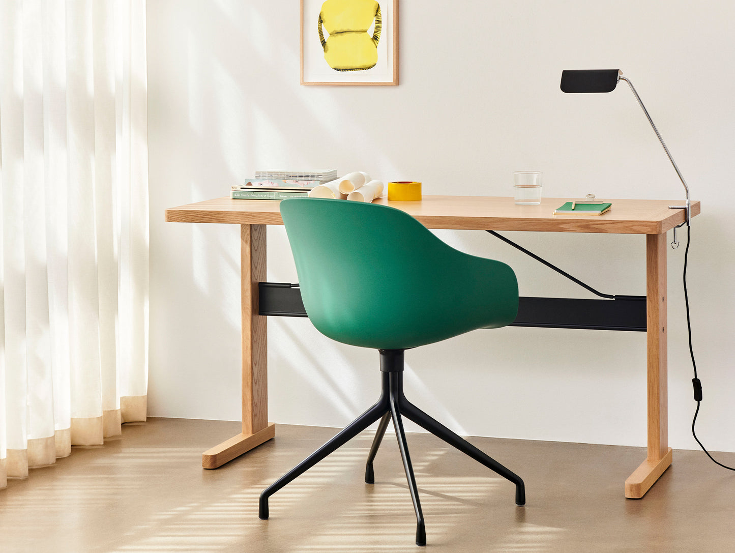Passerelle Desk by HAY - Oak Tabletop with Oak Frame / Ink Black Crossbar