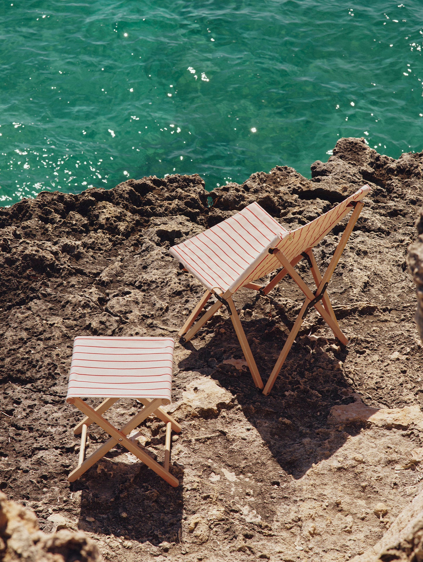 Outdoor Market Folding Chair by HAY - Beige with Red Stripe