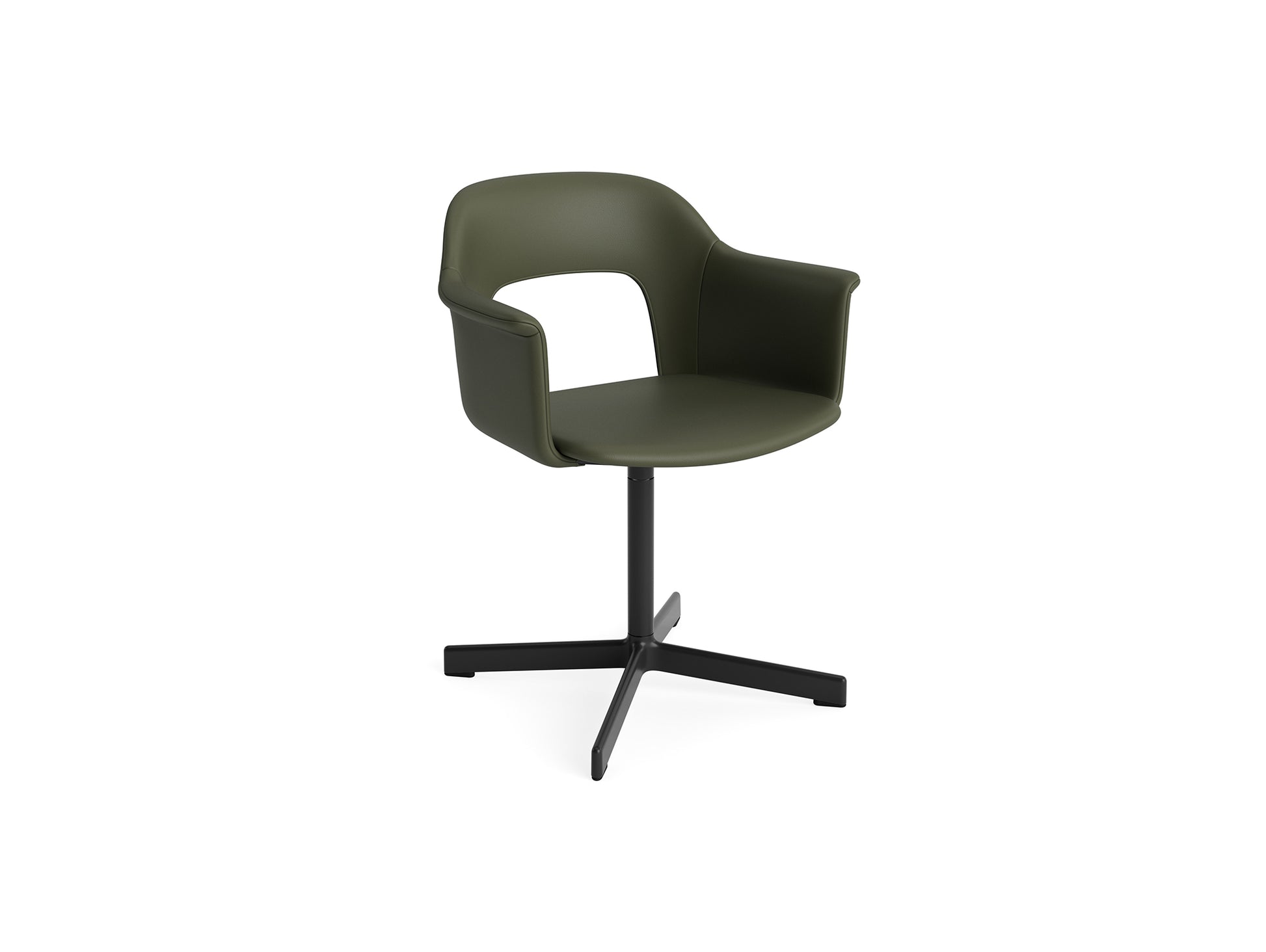 Layout Armchair 234 - Swivel Base by HAY - Black Aluminium Base / Caper Green Grano Leather