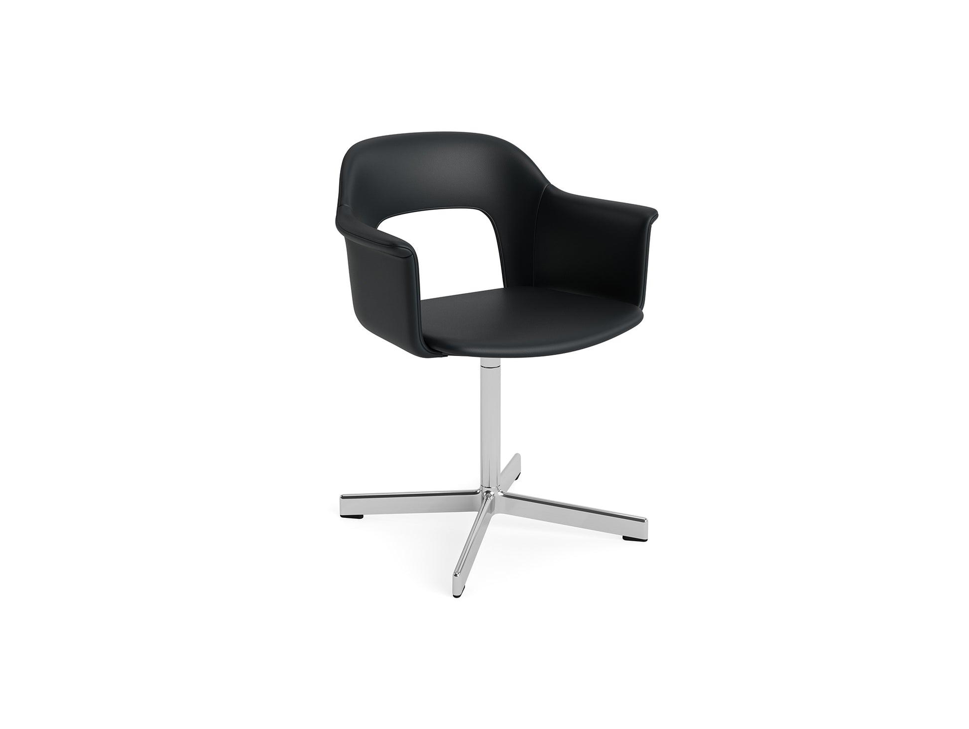 Layout Armchair 234 - Swivel Base by HAY - Polished Aluminium Base / Black Grano Leather