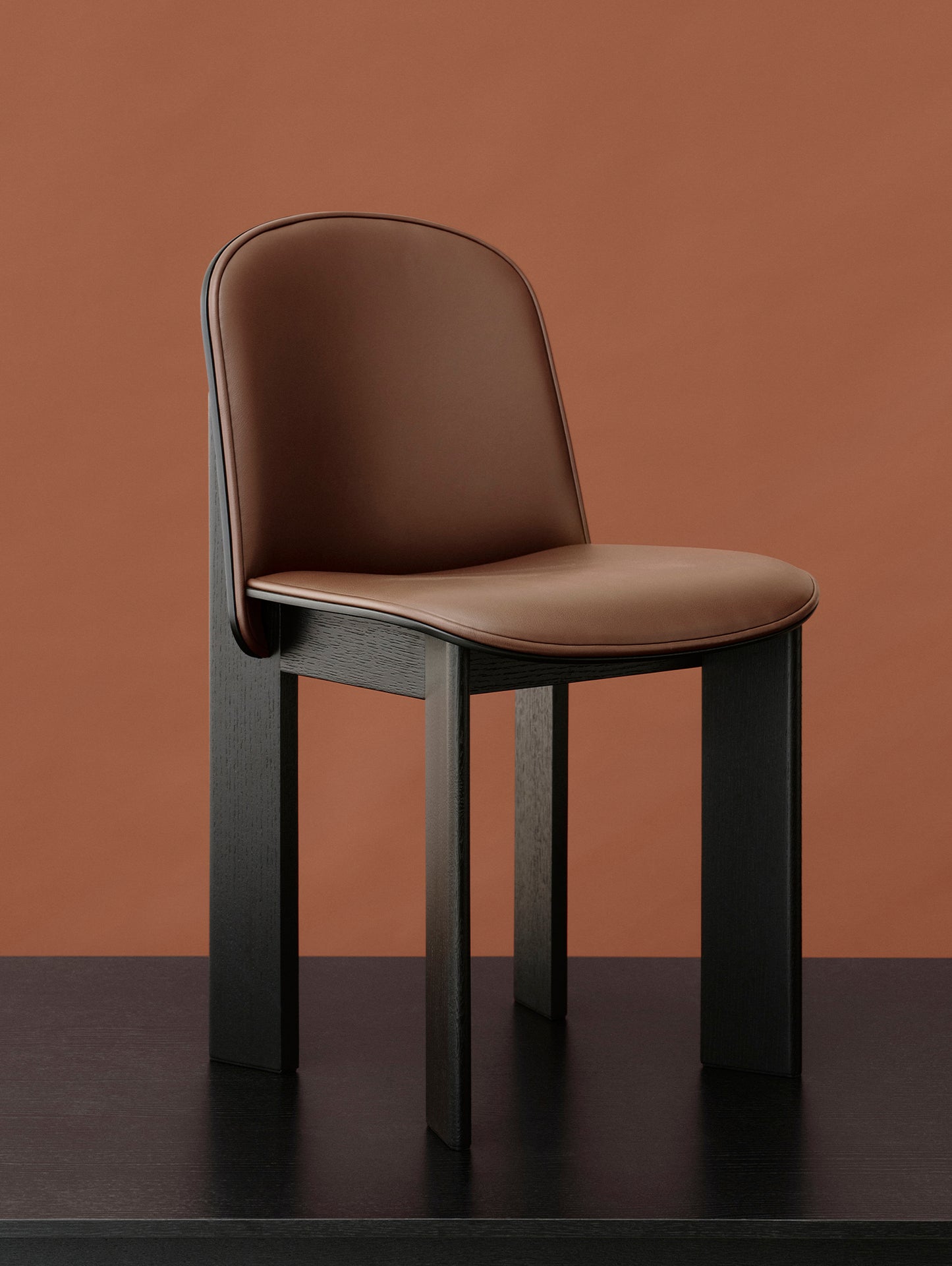Chisel 65 Chair Front Upholstery by HAY  - Black Lacquered Oak / Chocolate Grano Leather