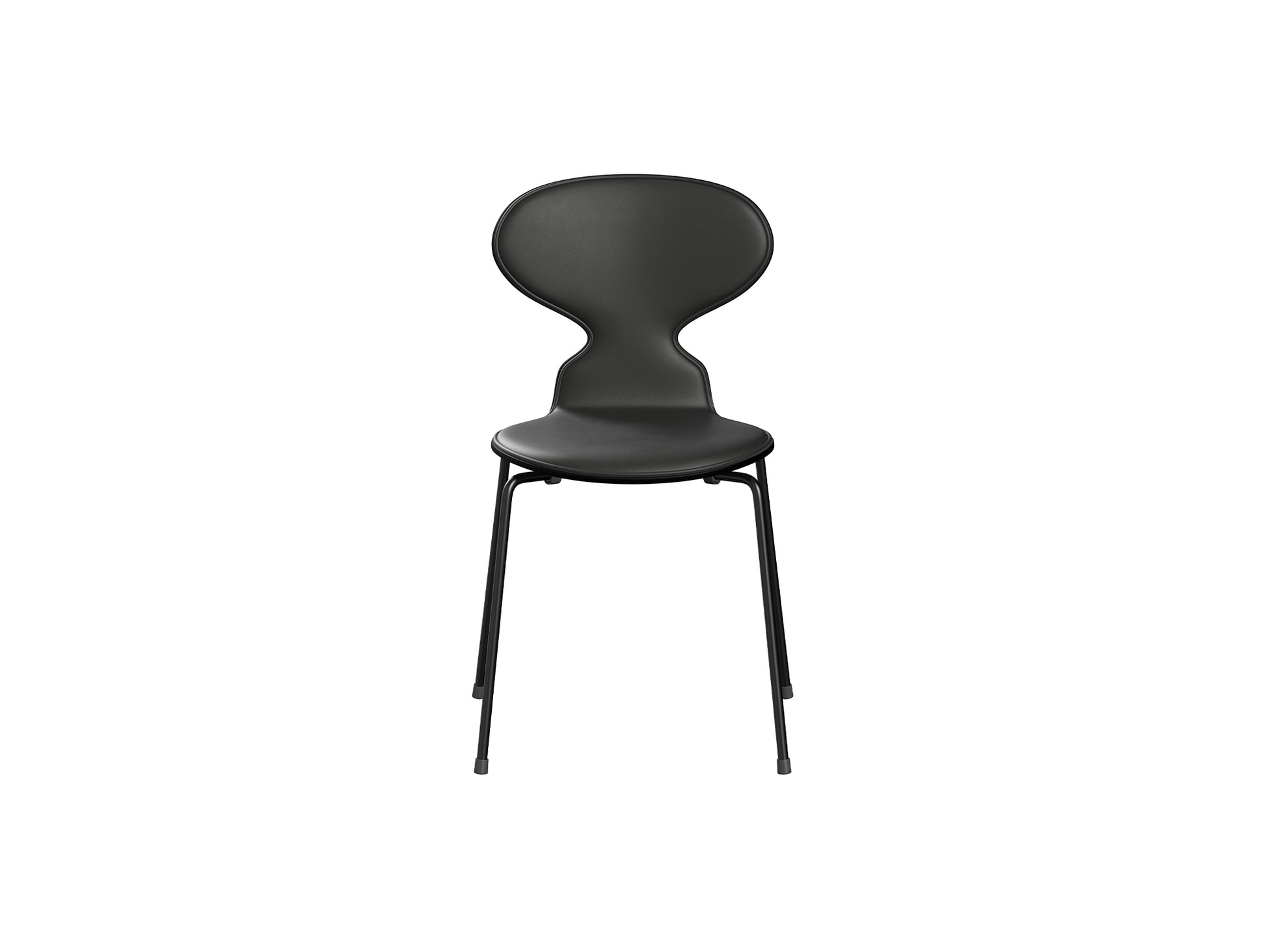 Ant Chair Front Upholstered - 4 Legs by Fritz Hansen - Black Powder-Coated Steel / Black Lacquered Shell / Black Essential Leather