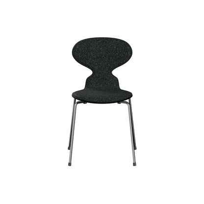 Ant Chair Front Upholstered - 4 Legs by Fritz Hansen - Chromed Steel / Black Lacquered Shell / Vanir 193