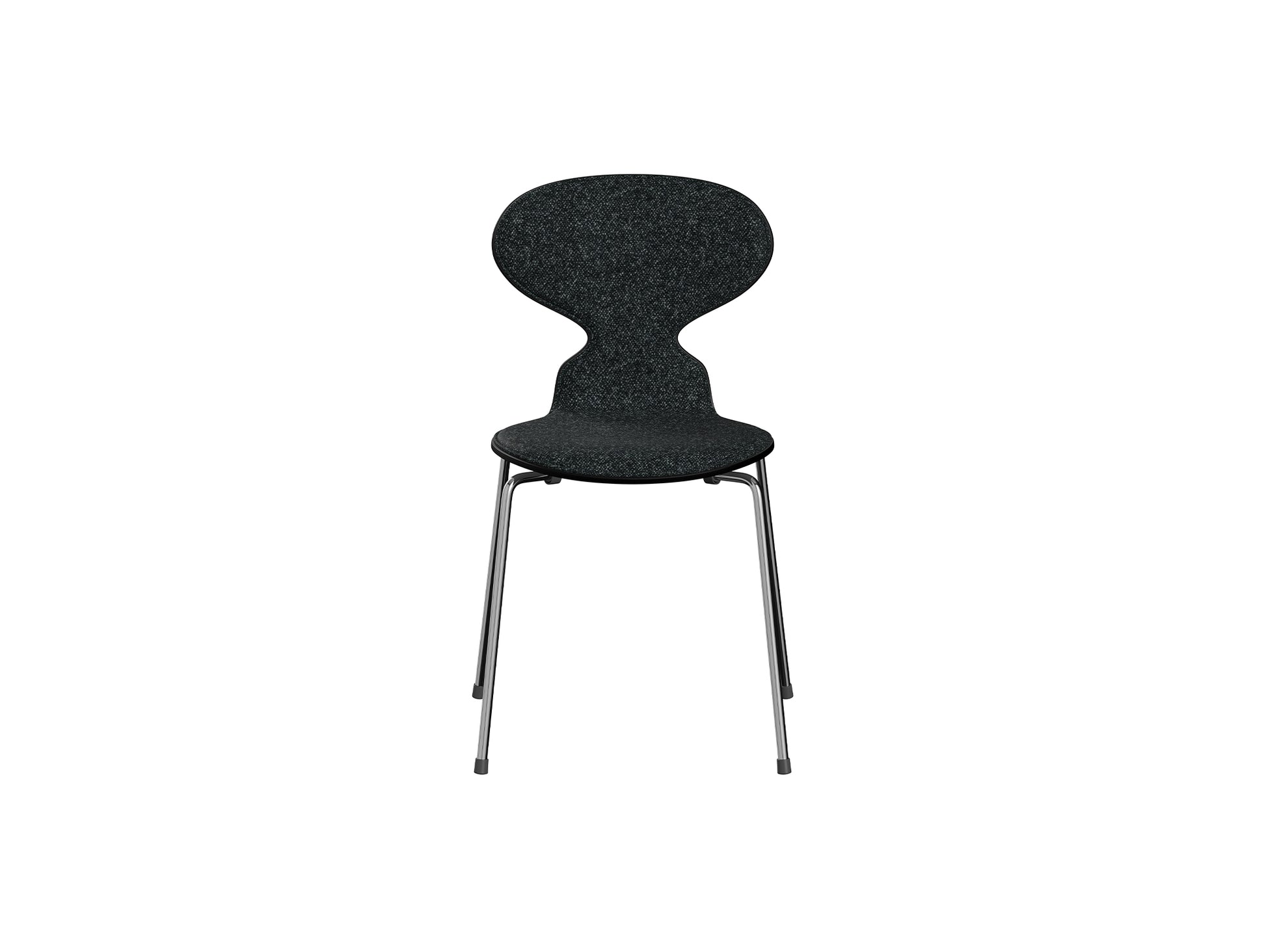Ant Chair Front Upholstered - 4 Legs by Fritz Hansen - Chromed Steel / Black Lacquered Shell / Vanir 193