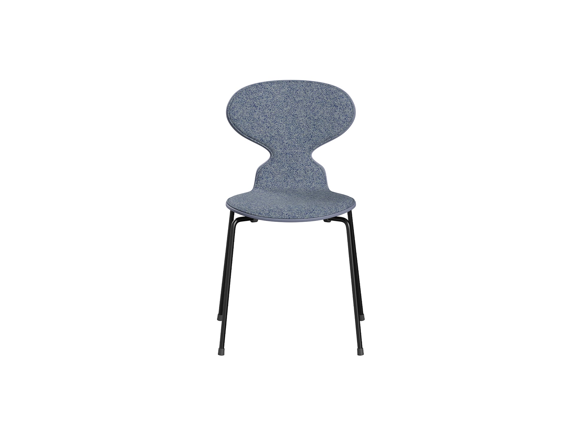 Ant Chair Front Upholstered - 4 Legs by Fritz Hansen - Black Powder-Coated Steel / Lavender Blue Lacquered Shell / Vanir 733