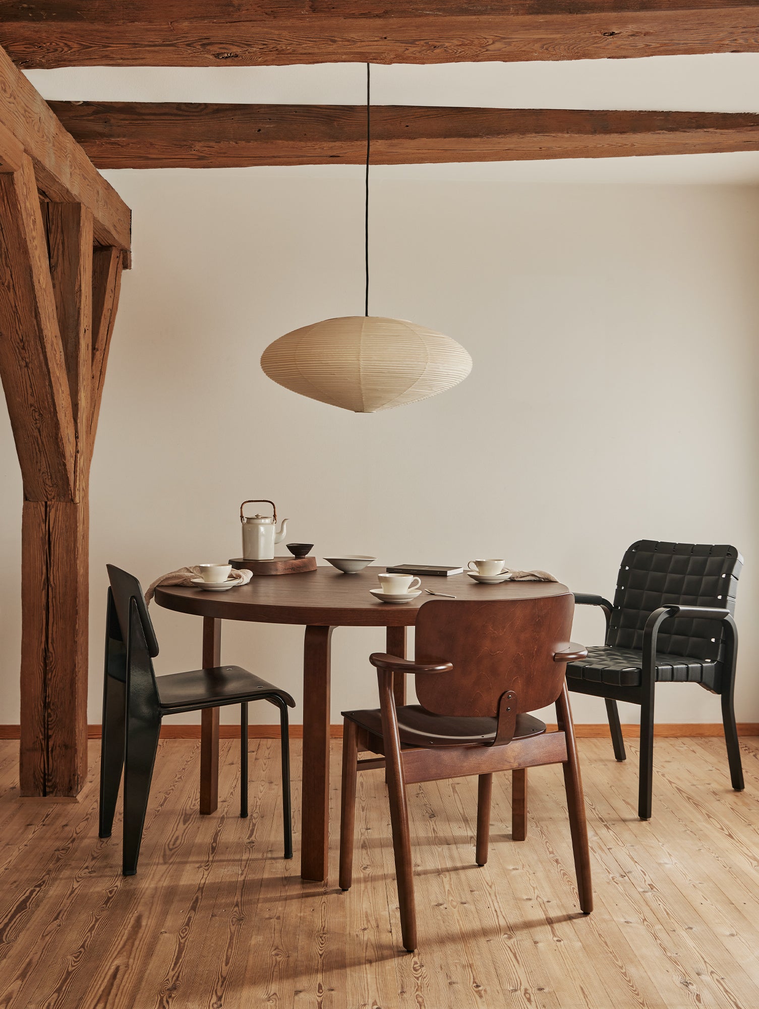 Aalto Table 91 Round by Artek - Walnut Stained Oak Veneer Top / Walnut Stained Birch Legs