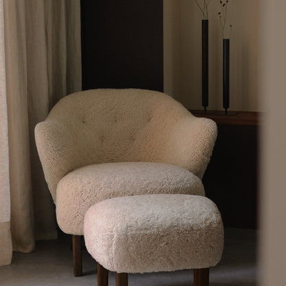 Ingeborg Lounge Chair and Ottoman / Sheepskin Moonlight / Dark Stained Oak / Ex-Display