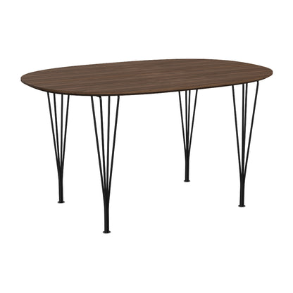 Superellipse Dining Table by Fritz Hansen - B611 / Lacquered Walnut Veneer Tabletop / Black Steel Base