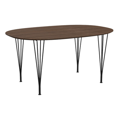 Superellipse Dining Table by Fritz Hansen - B612 / Lacquered Walnut Veneer Tabletop / Black Steel Base